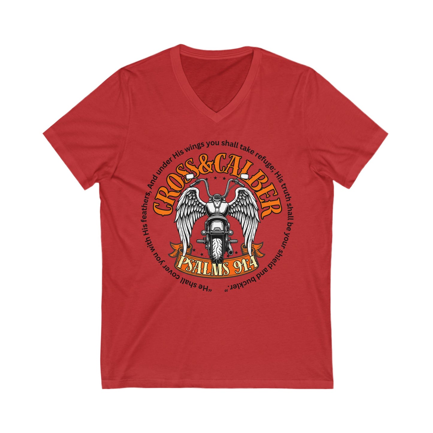 Cross & Caliber Psalms 91:4 Unisex V-Neck Tee - Faith and Freedom Apparel