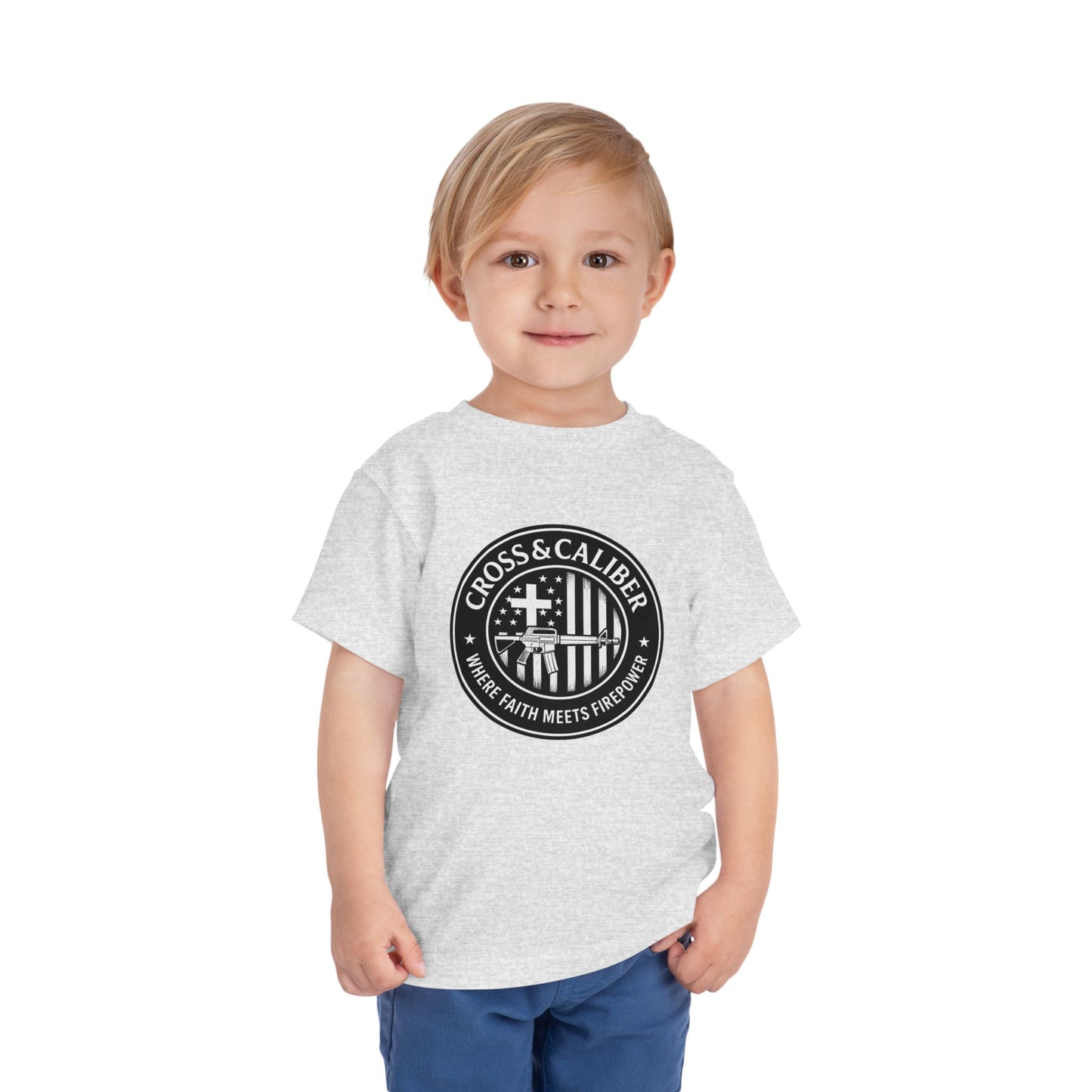 Boys' Faith & Flag Tee - Toddler Short Sleeve Shirt, Kids' Christian Apparel, Patriotic T-Shirt, Gift for Toddlers, Faith-Inspired Clothing