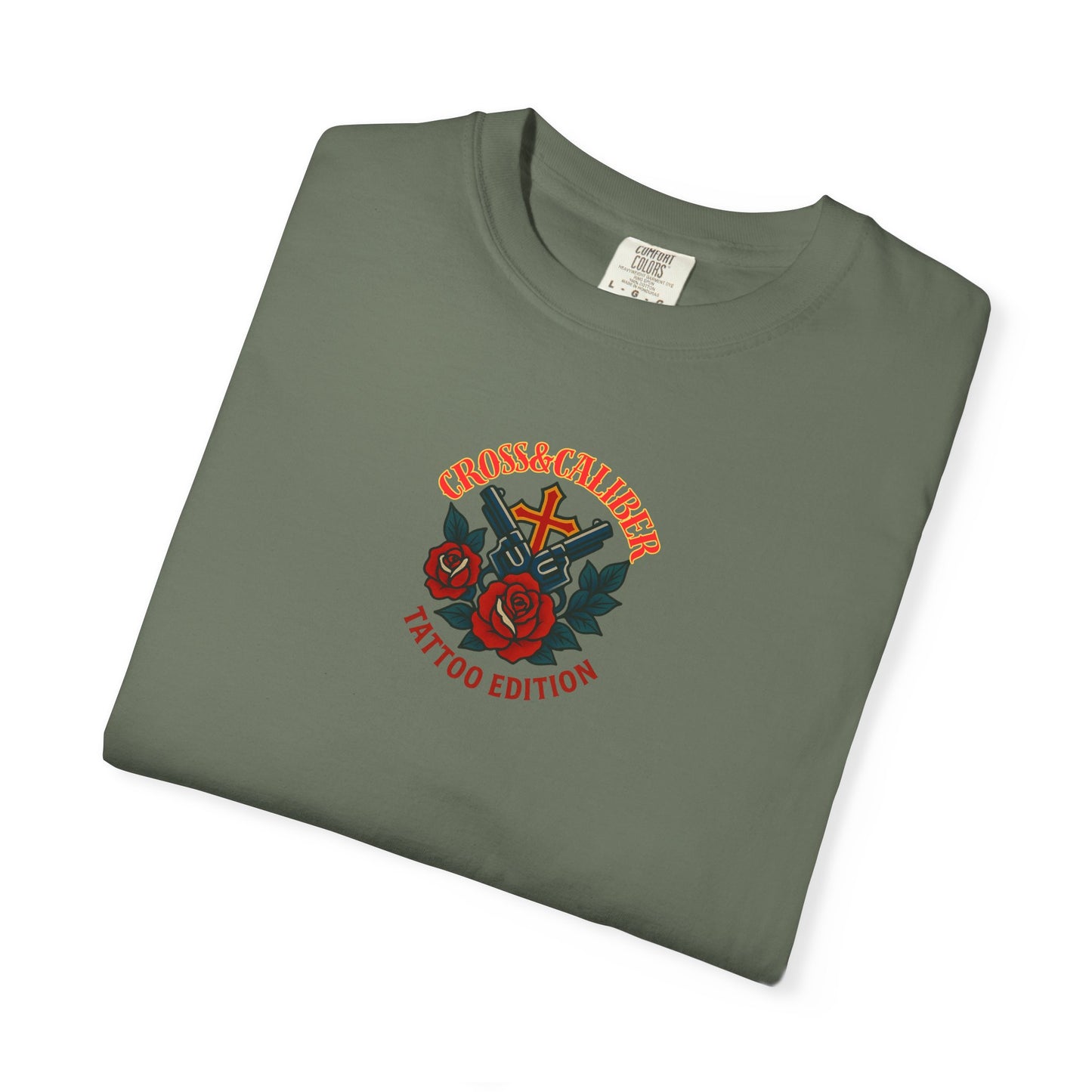 Unisex Tattoo Edition T-Shirt with Cross and Roses - Garment-Dyed for a Vintage Vibe