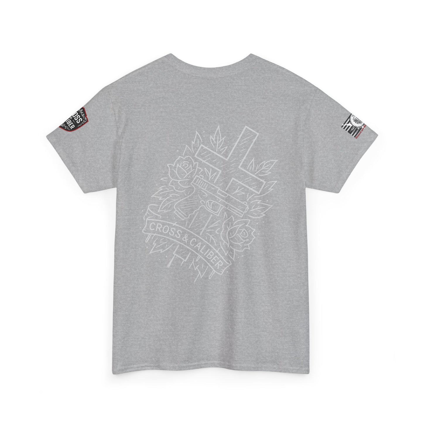 Bold Graphic Unisex Tee with Cross & Caliber Design, Casual Streetwear, Gift for Him or Her, Vintage Inspired T-Shirt,