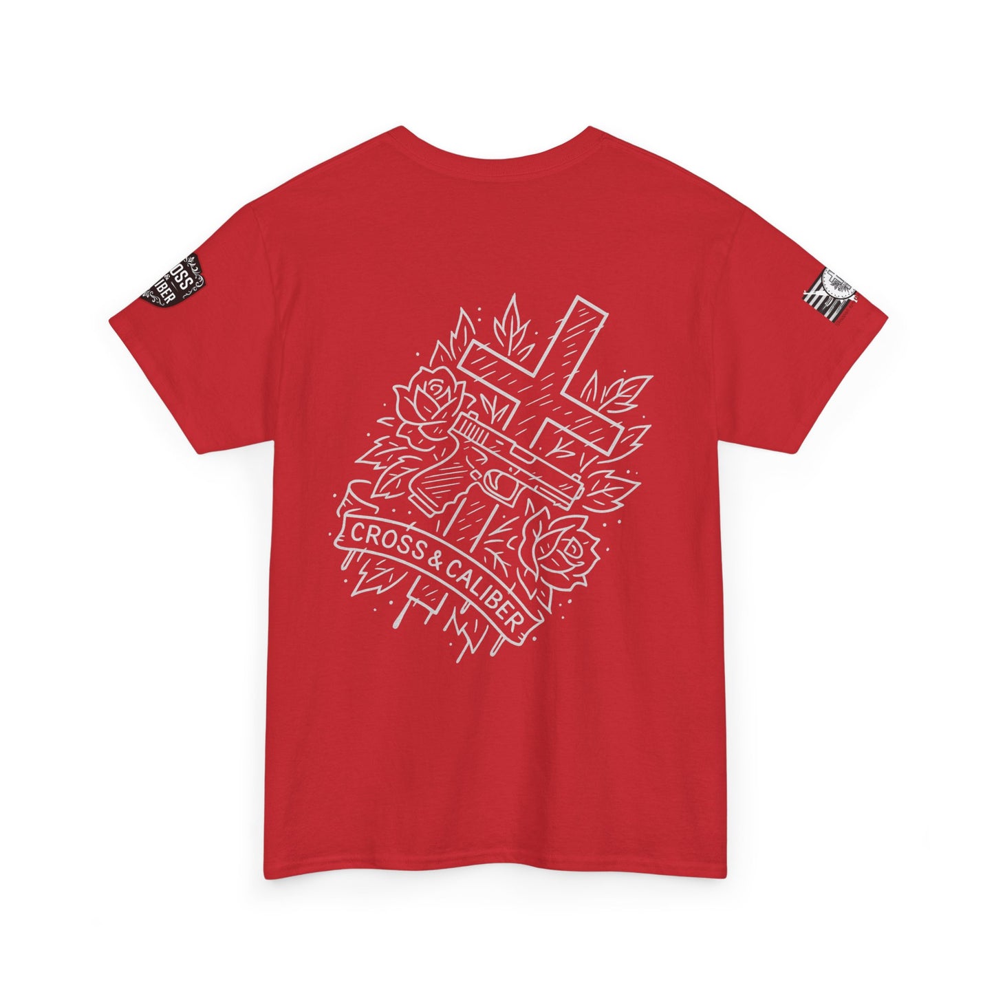 Bold Graphic Unisex Tee with Cross & Caliber Design, Casual Streetwear, Gift for Him or Her, Vintage Inspired T-Shirt,