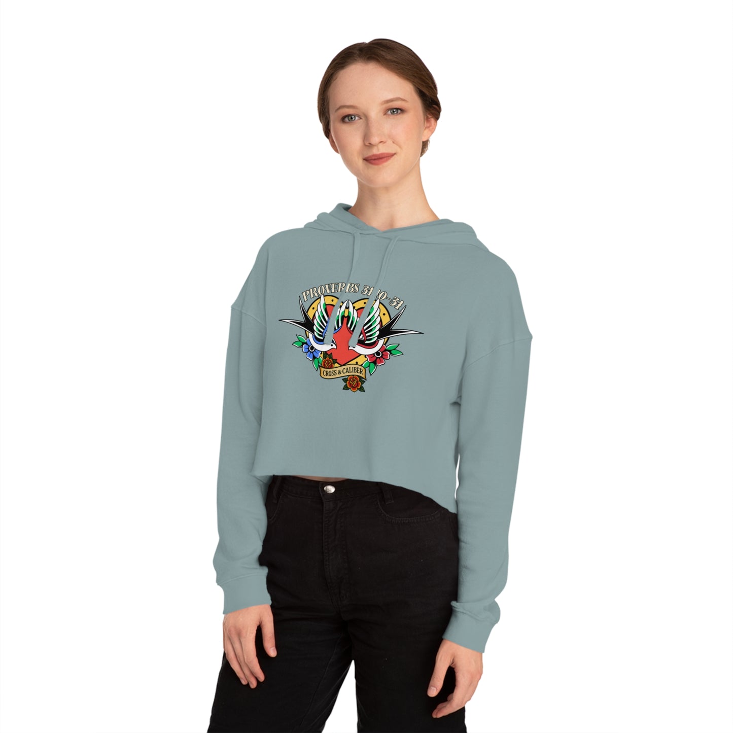 Stylish Women’s Cropped Hooded Sweatshirt with Colorful Tattoo Design - Perfect for Casual Wear & Gifts
