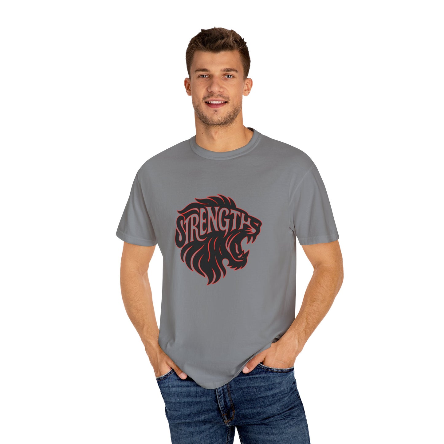 Bold Strength Unisex Garment-Dyed T-shirt, Motivational Shirt, Gift for Him or Her, Fitness Apparel, Minimalist Lion Design