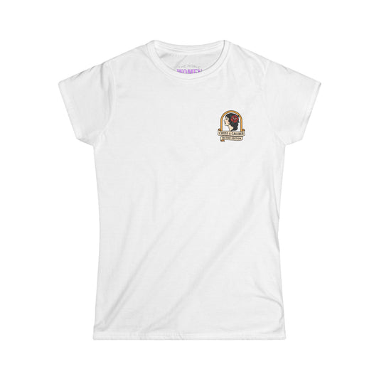 Vintage-Inspired Women's Softstyle Tee with Front Patch and Back Design