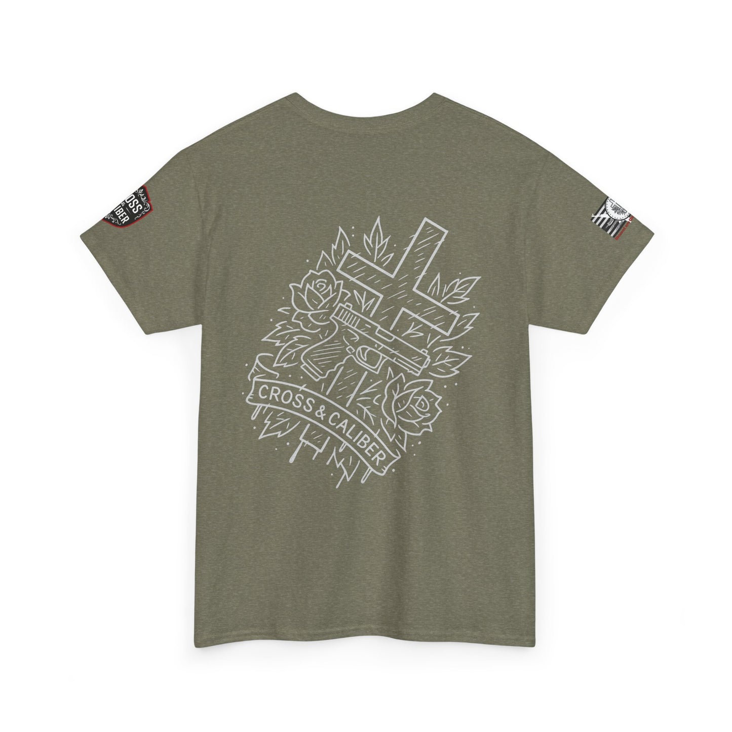 Bold Graphic Unisex Tee with Cross & Caliber Design, Casual Streetwear, Gift for Him or Her, Vintage Inspired T-Shirt,