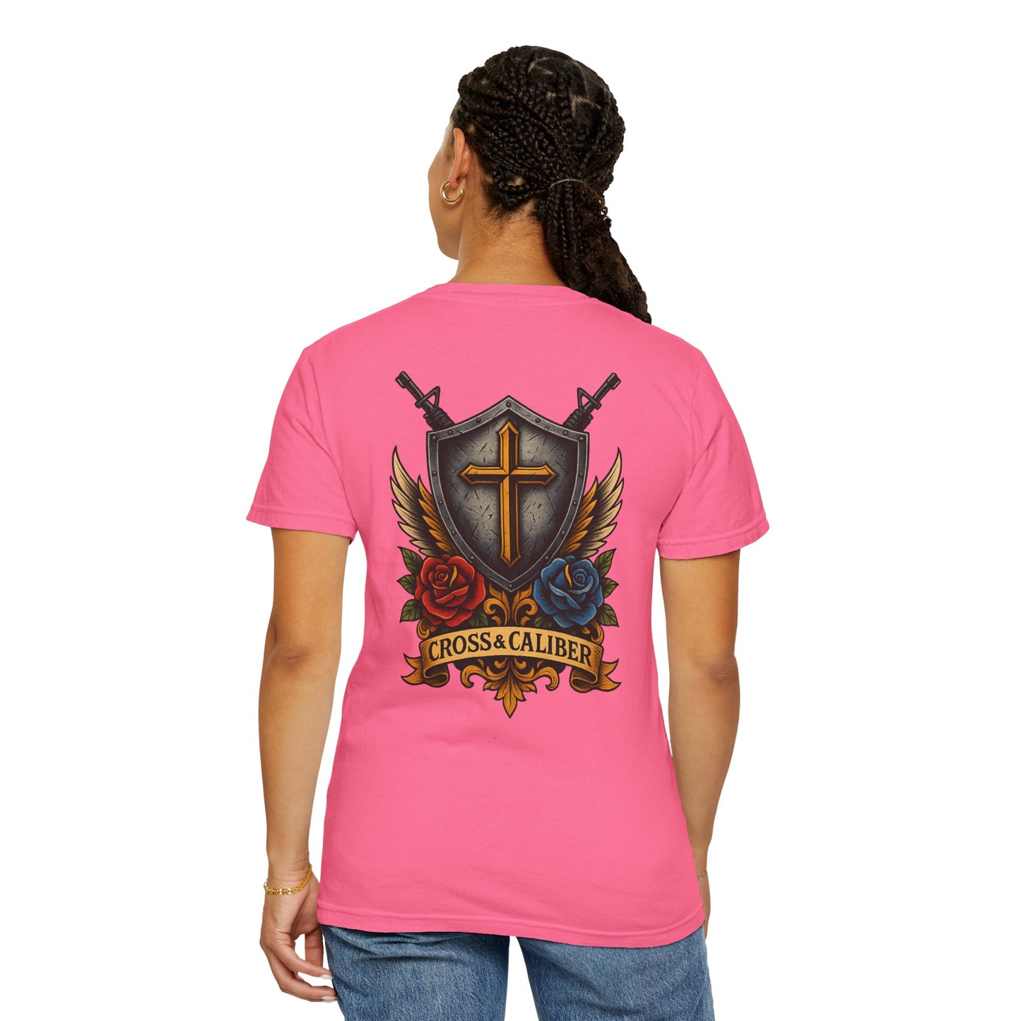 Unisex Tattoo Edition T-Shirt with Cross and Roses - Garment-Dyed for a Vintage Vibe