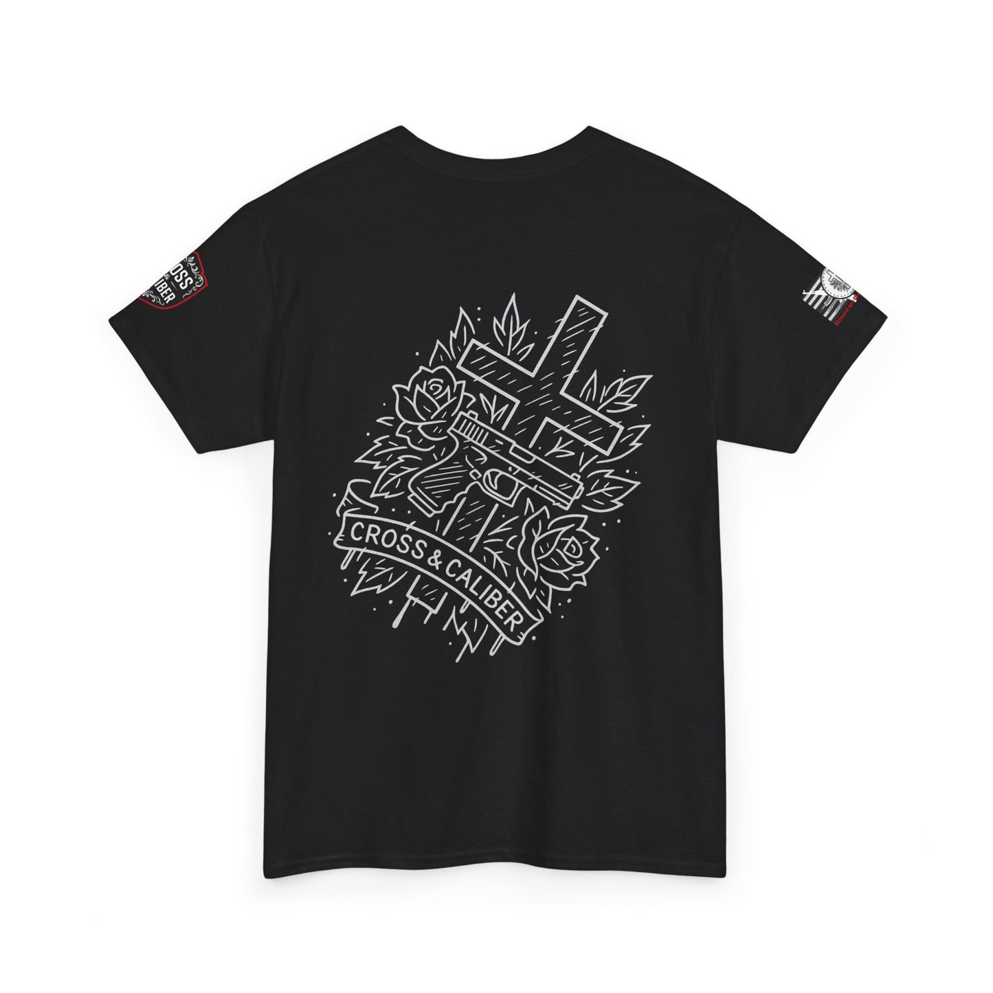 Bold Graphic Unisex Tee with Cross & Caliber Design, Casual Streetwear, Gift for Him or Her, Vintage Inspired T-Shirt,