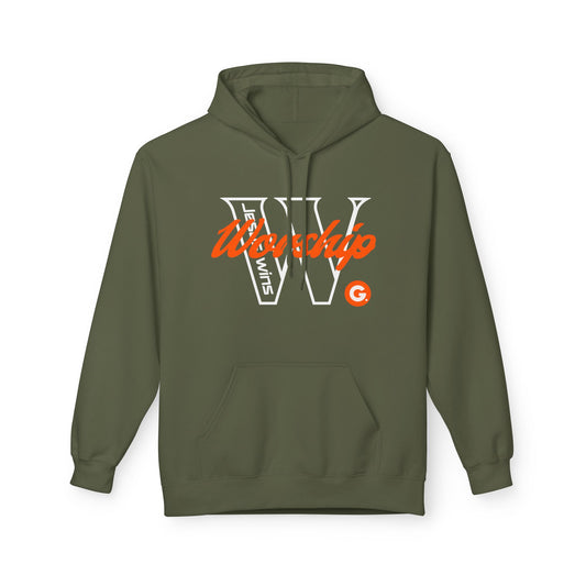 Worship V Graphic Hoodie - Orange Script Church Apparel