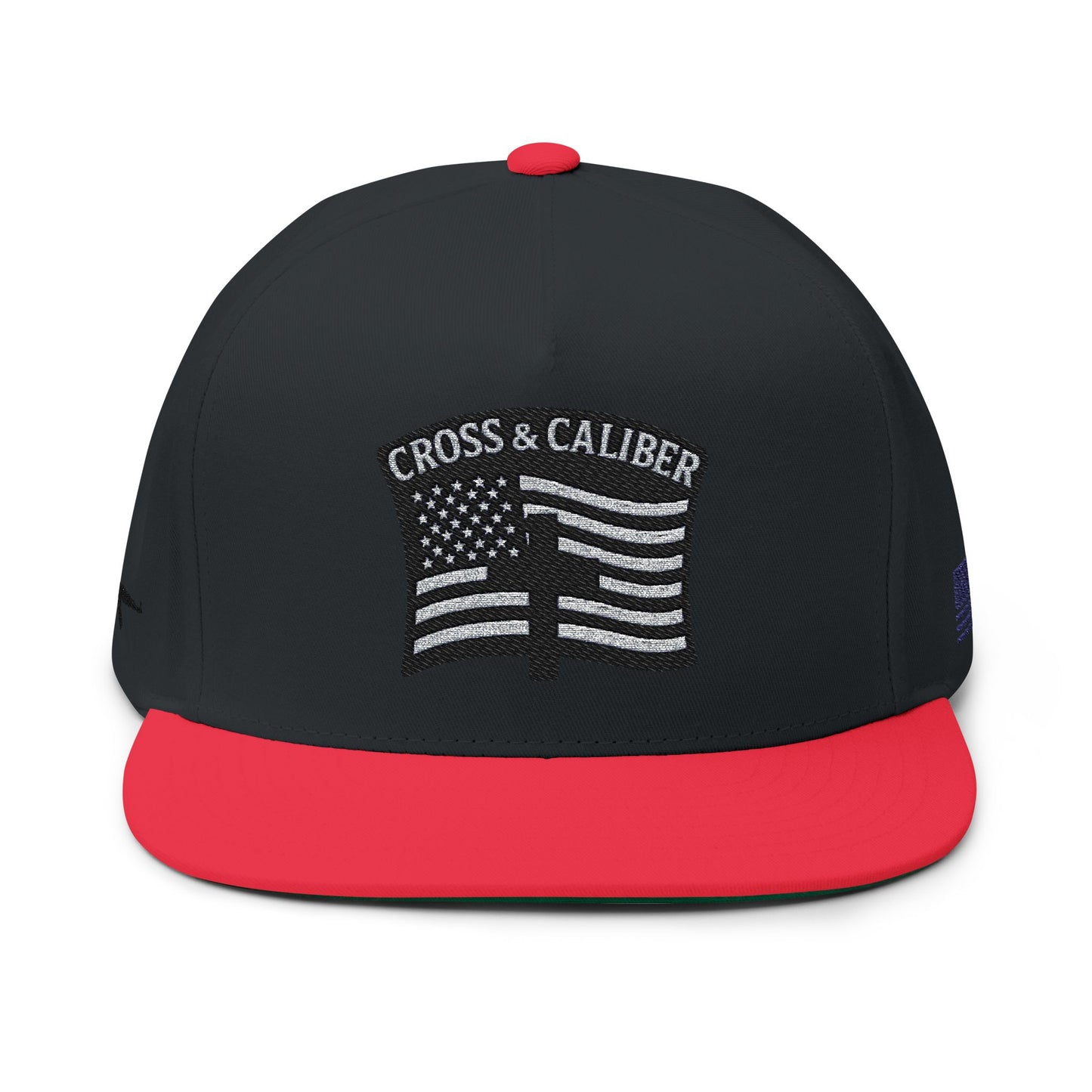 Embroidered Flat Bill Cap with American Flag Design