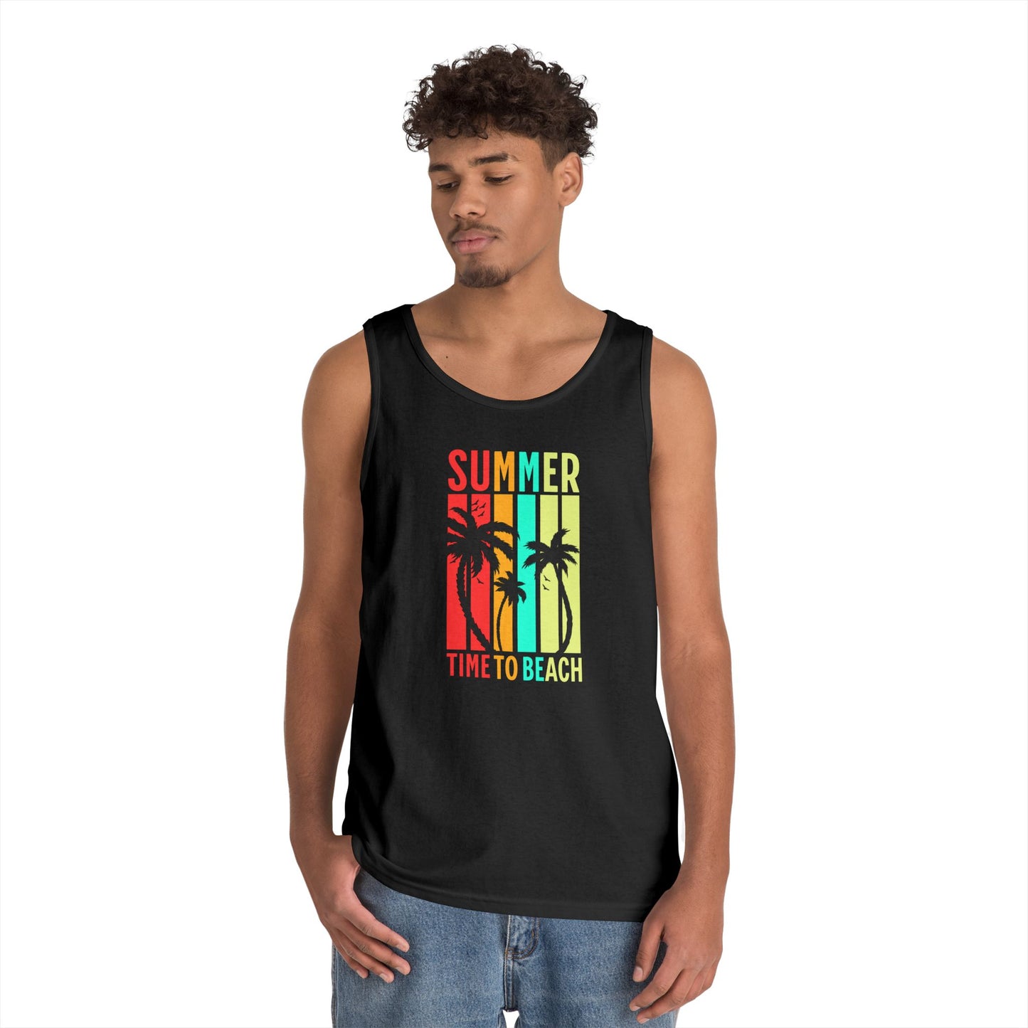 Beach Vibes Unisex Heavy Cotton Tank Top - Summer, Vacation, Pool Party, Tropical Getaway, Gift for Her