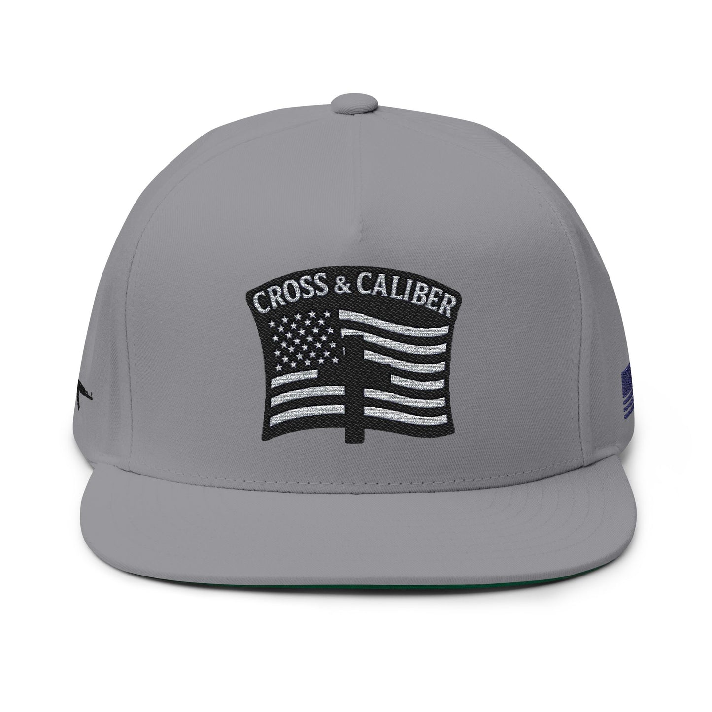 Embroidered Flat Bill Cap with American Flag Design