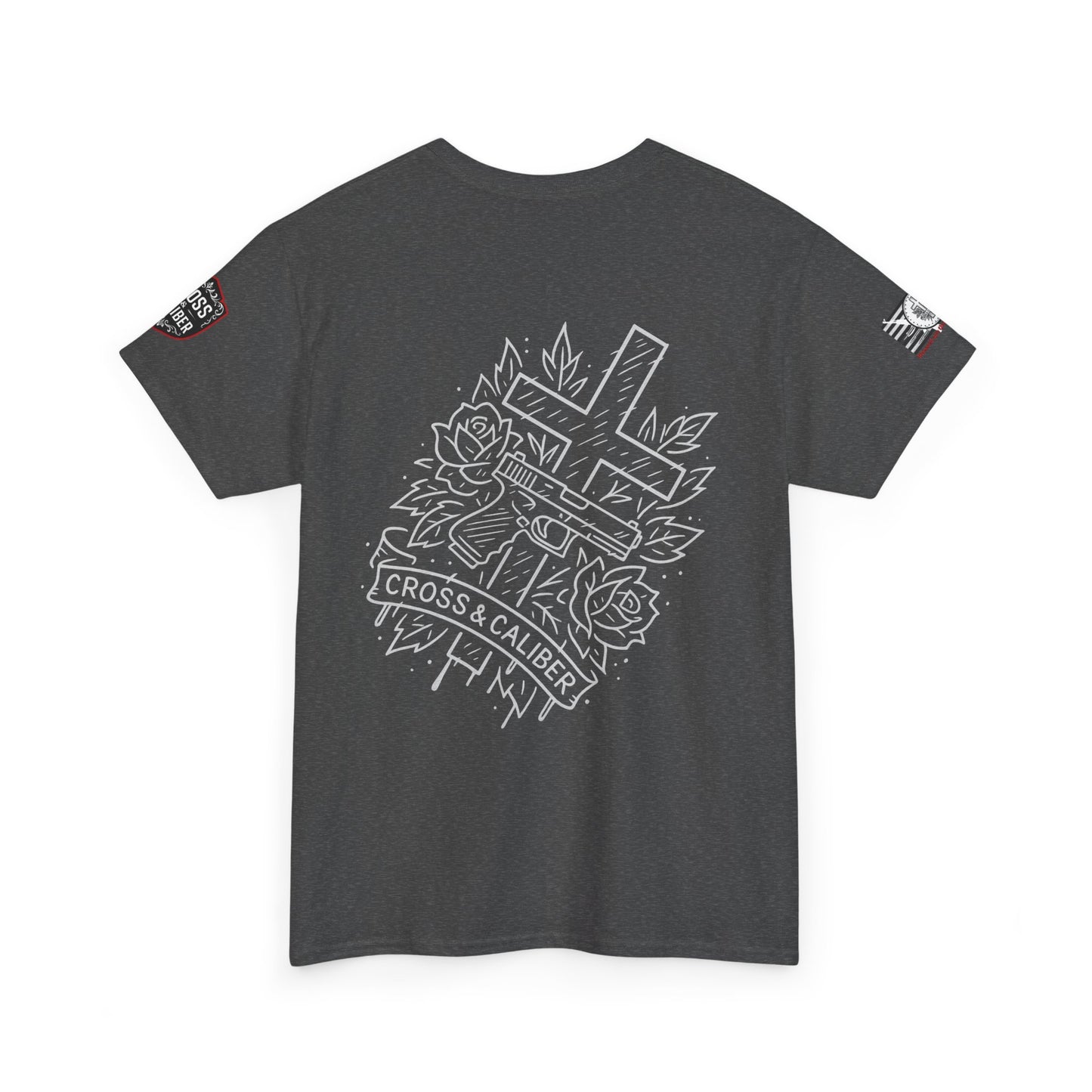 Bold Graphic Unisex Tee with Cross & Caliber Design, Casual Streetwear, Gift for Him or Her, Vintage Inspired T-Shirt,