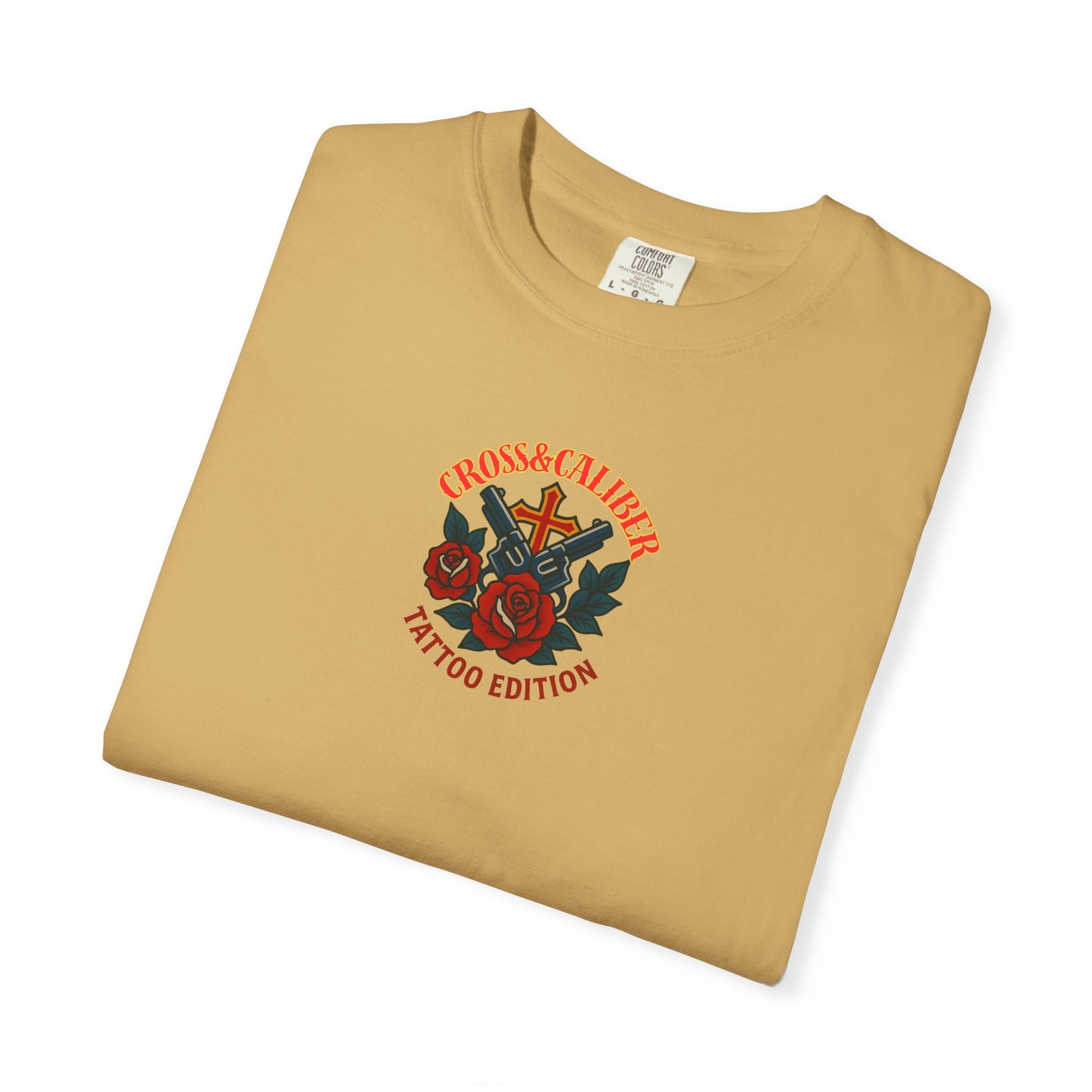 Unisex Tattoo Edition T-Shirt with Cross and Roses - Garment-Dyed for a Vintage Vibe