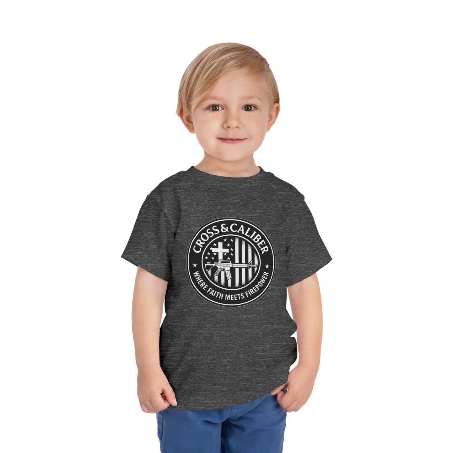 Boys' Faith & Flag Tee - Toddler Short Sleeve Shirt, Kids' Christian Apparel, Patriotic T-Shirt, Gift for Toddlers, Faith-Inspired Clothing