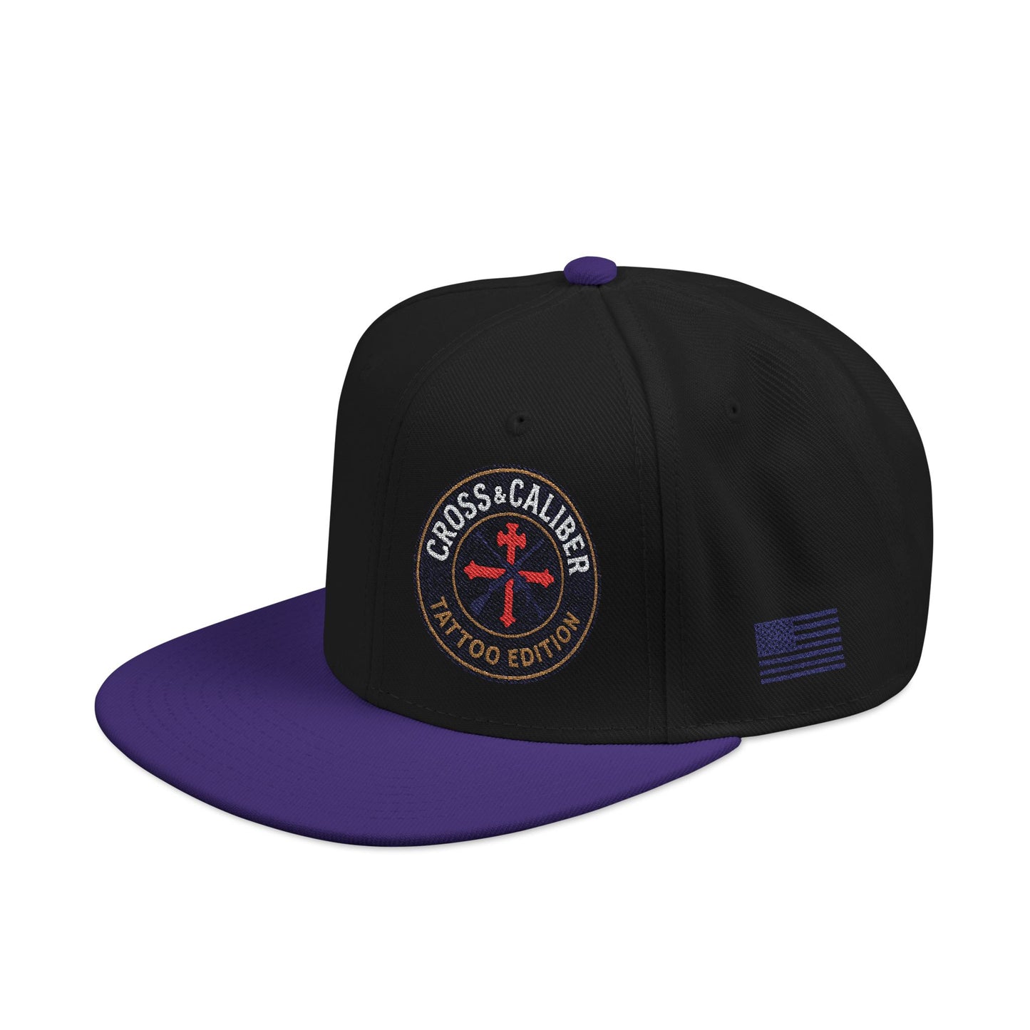 Embroidered Snapback Hat - Cross & Caliber Tattoo Edition