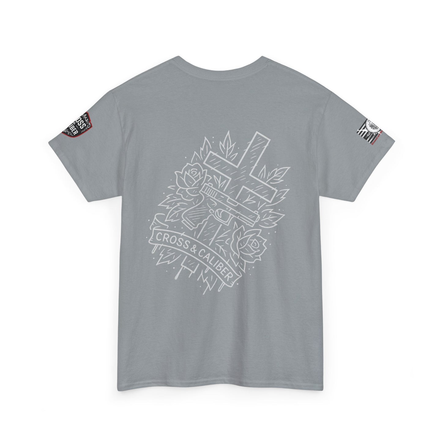 Bold Graphic Unisex Tee with Cross & Caliber Design, Casual Streetwear, Gift for Him or Her, Vintage Inspired T-Shirt,