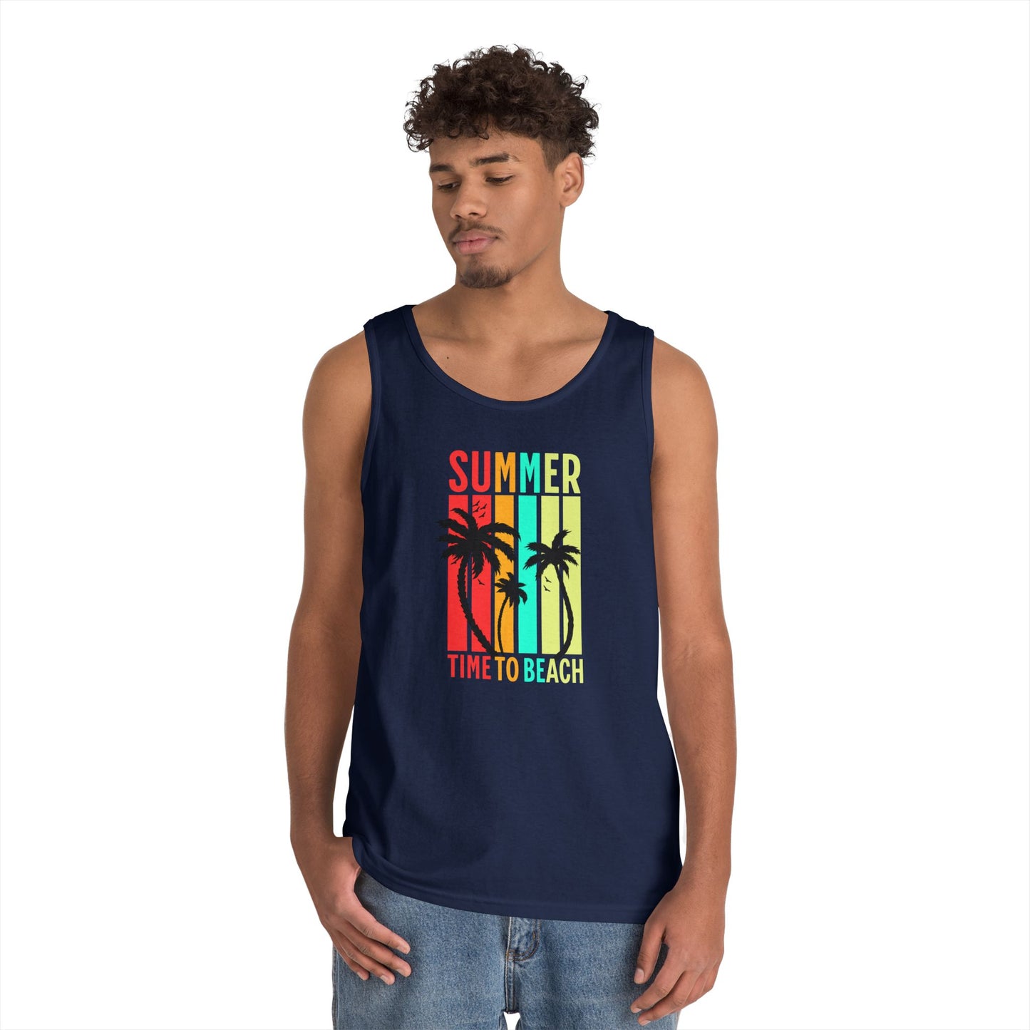 Beach Vibes Unisex Heavy Cotton Tank Top - Summer, Vacation, Pool Party, Tropical Getaway, Gift for Her