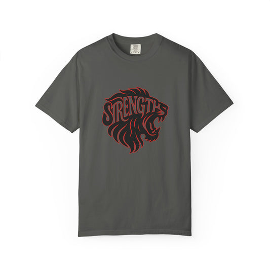 Bold Strength Unisex Garment-Dyed T-shirt, Motivational Shirt, Gift for Him or Her, Fitness Apparel, Minimalist Lion Design