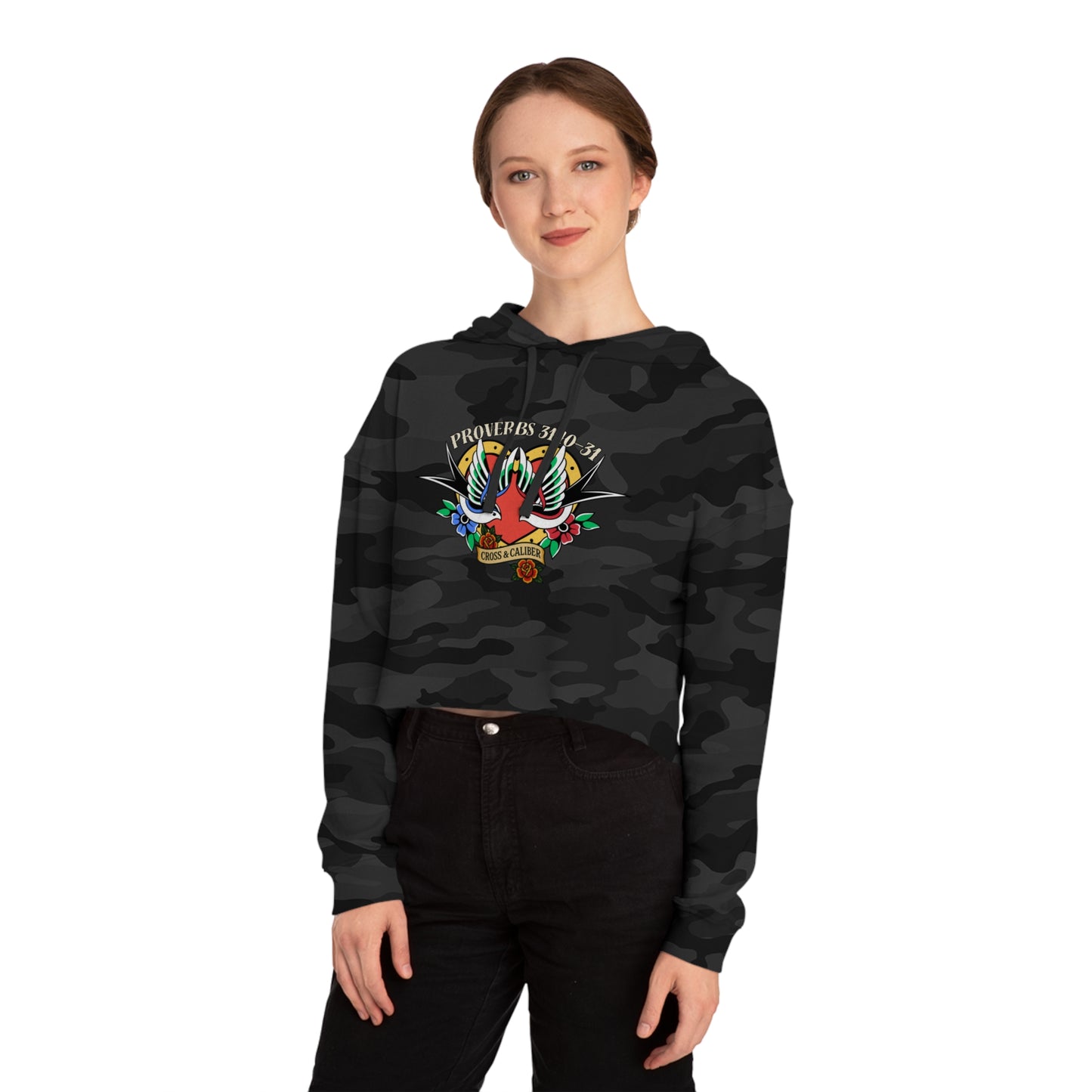 Stylish Women’s Cropped Hooded Sweatshirt with Colorful Tattoo Design - Perfect for Casual Wear & Gifts