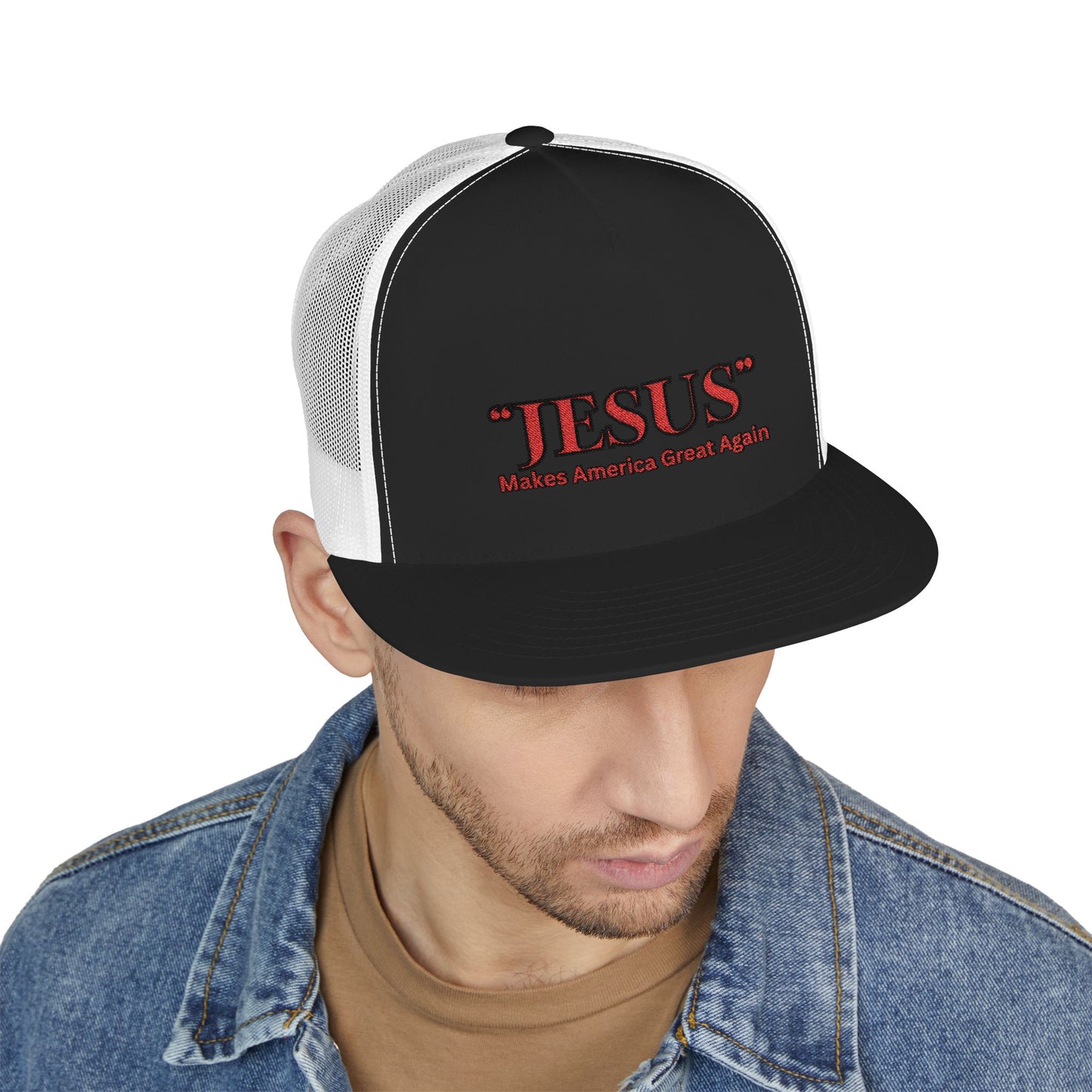 'JESUS' Makes America Great Again-Embroidered 5 Panel Trucker Cap