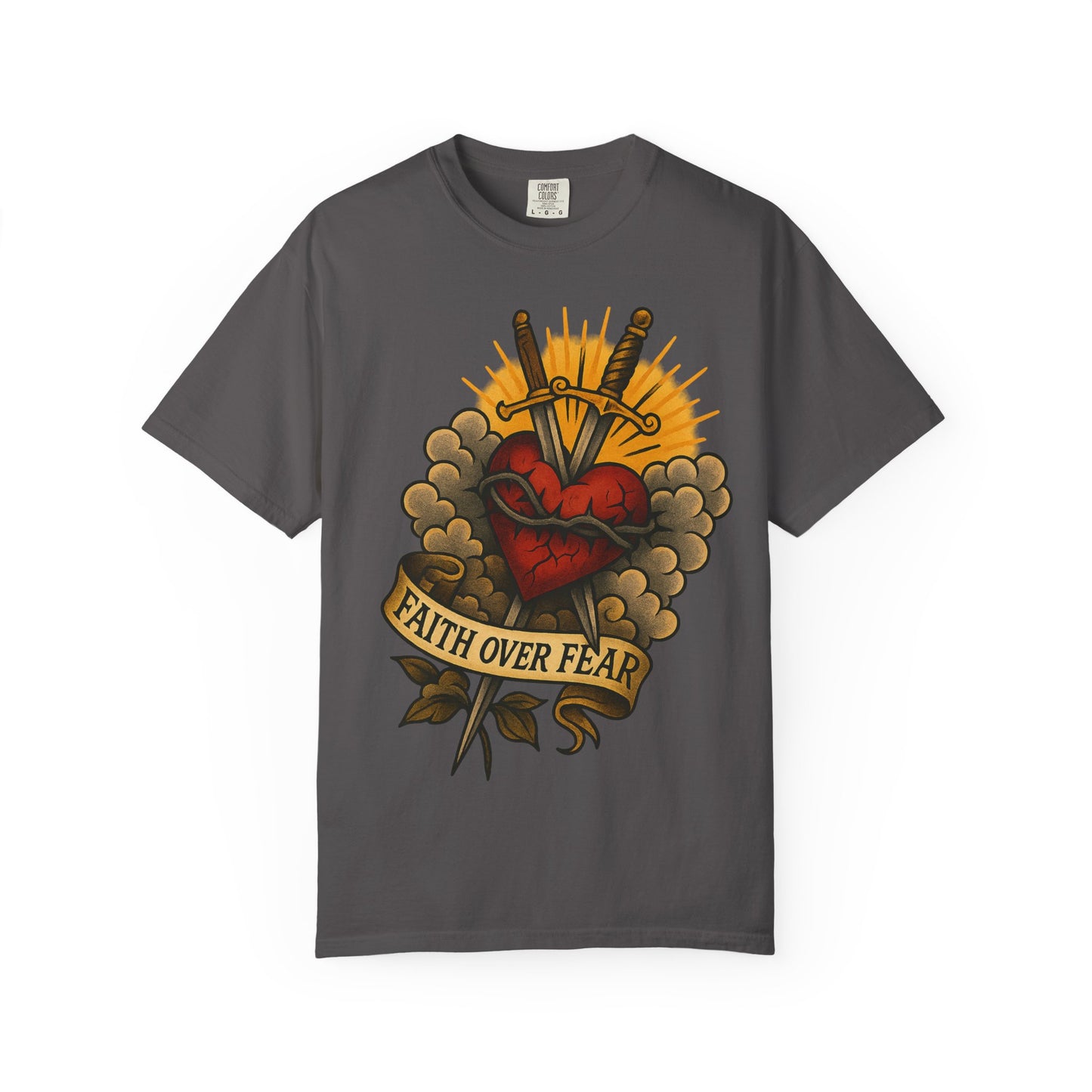 Faith Over Fear Unisex Garment-Dyed T-Shirt - Edgy Heart Design