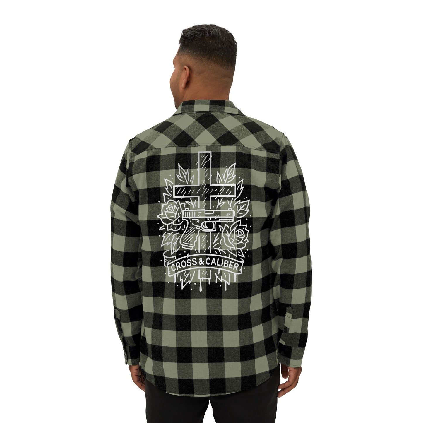 Unisex Flannel Shirt - Cross & Caliber Graphic, Cozy Casual Wear for Any Occasion
