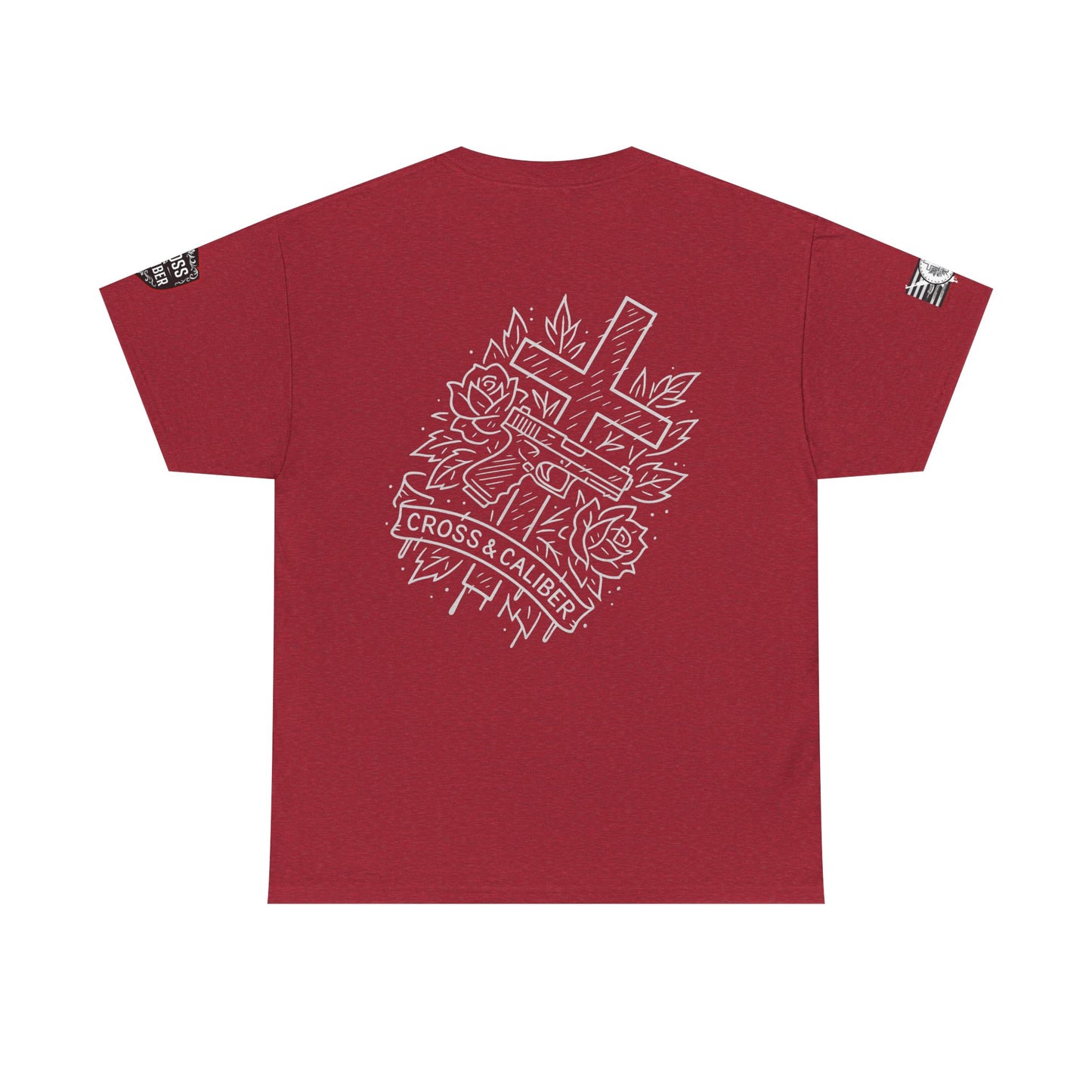 Bold Graphic Unisex Tee with Cross & Caliber Design, Casual Streetwear, Gift for Him or Her, Vintage Inspired T-Shirt,