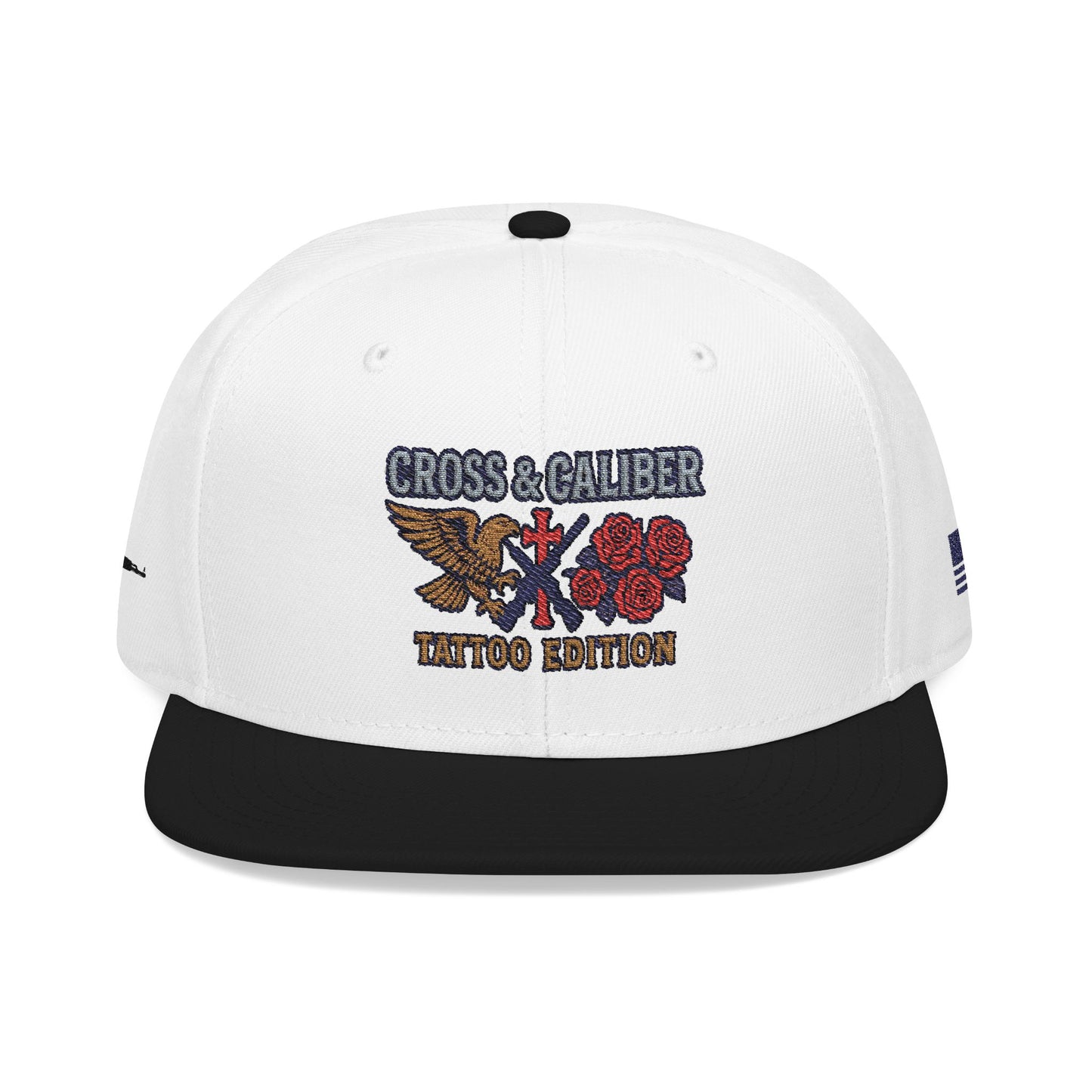 Embroidered Snapback Hat - Cross & Caliber Tattoo Edition
