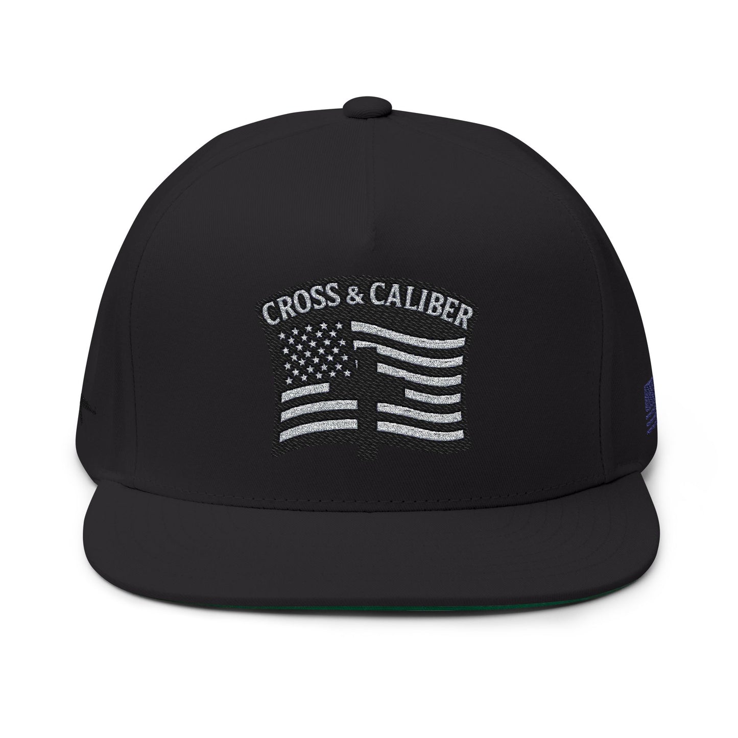 Embroidered Flat Bill Cap with American Flag Design