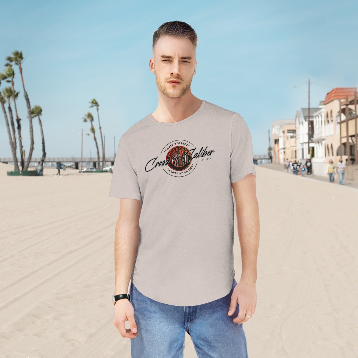 Men's Jersey Curved Hem Tee - Rocker Vibe, Perfect for Music Lovers, Casual Outings, Concerts, Gift for Him, Worship Style