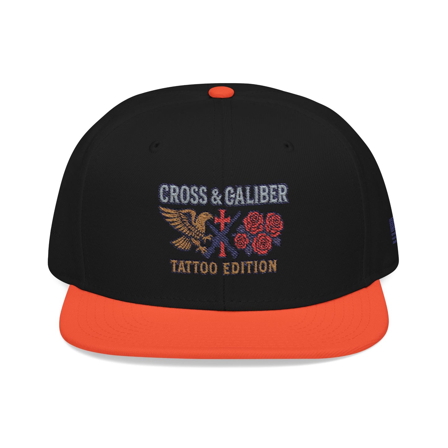 Embroidered Snapback Hat - Cross & Caliber Tattoo Edition