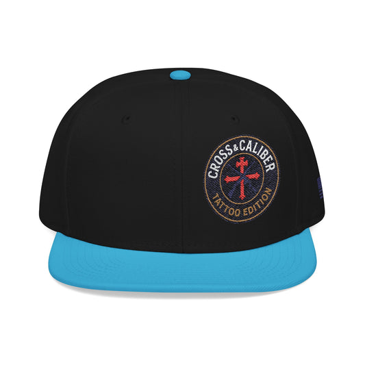 Embroidered Snapback Hat - Cross & Caliber Tattoo Edition