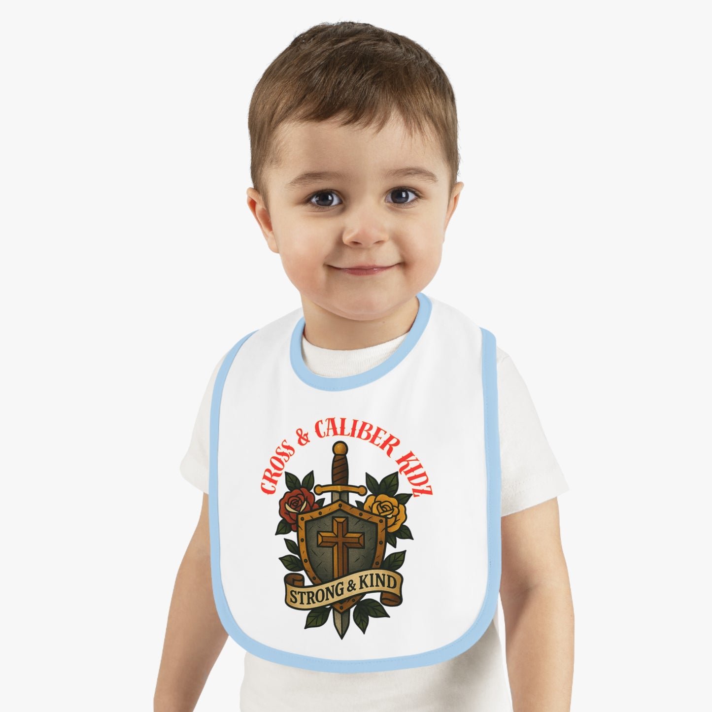 Strong & Kind Baby Bib – Contrast Trim Jersey Design for Toddlers