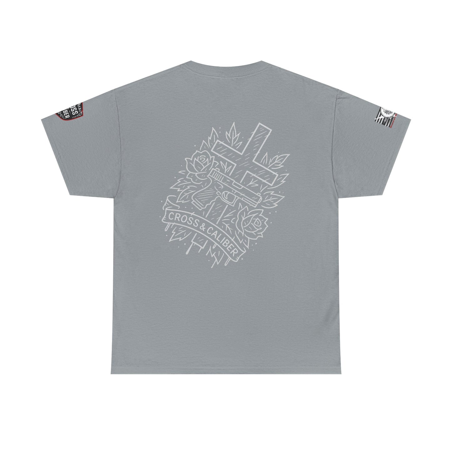 Bold Graphic Unisex Tee with Cross & Caliber Design, Casual Streetwear, Gift for Him or Her, Vintage Inspired T-Shirt,