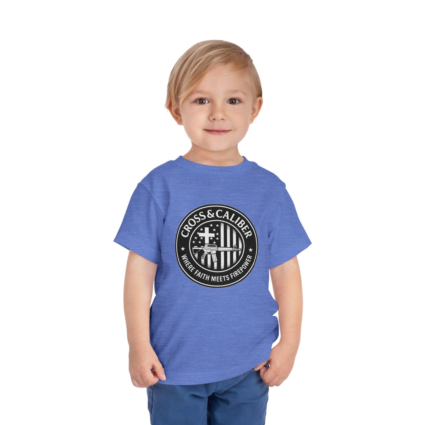 Boys' Faith & Flag Tee - Toddler Short Sleeve Shirt, Kids' Christian Apparel, Patriotic T-Shirt, Gift for Toddlers, Faith-Inspired Clothing