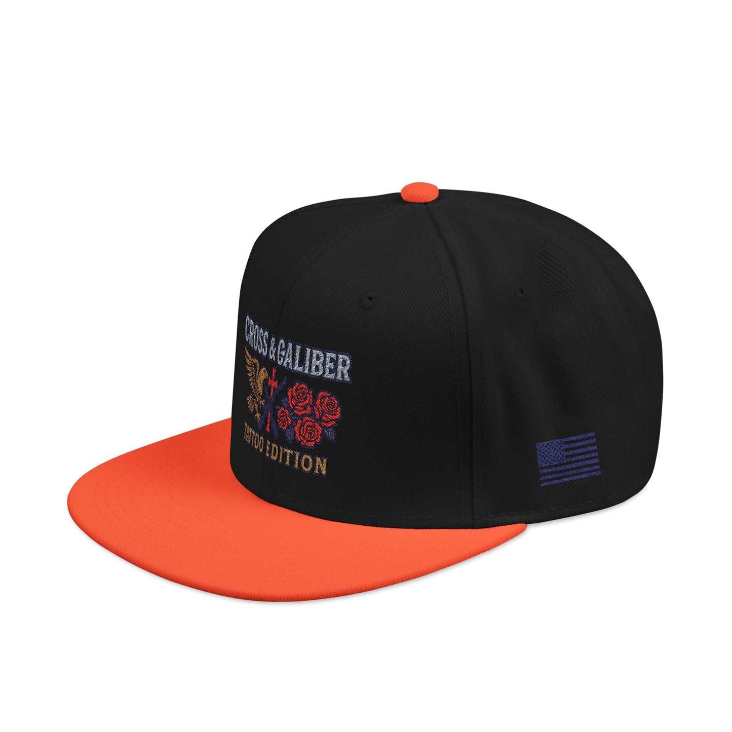 Embroidered Snapback Hat - Cross & Caliber Tattoo Edition