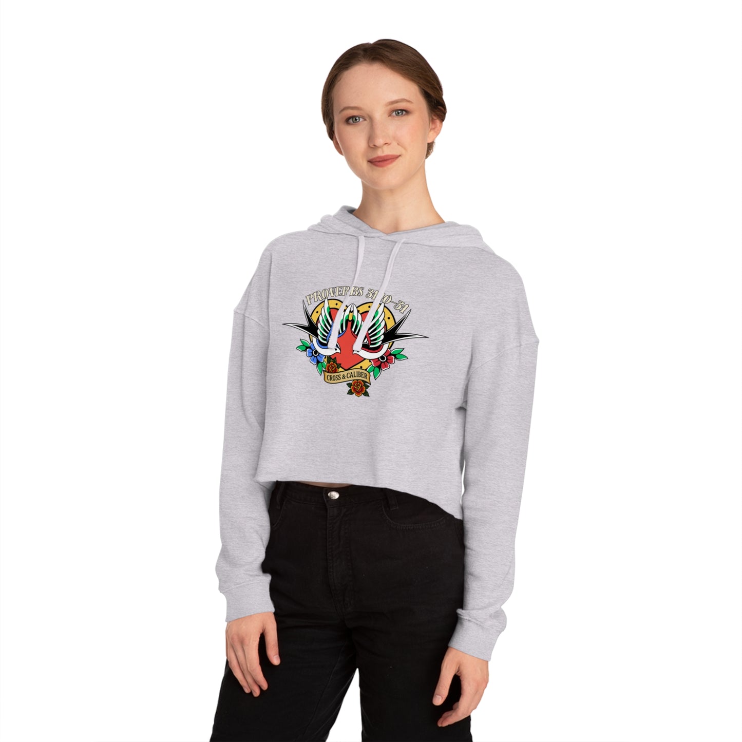Stylish Women’s Cropped Hooded Sweatshirt with Colorful Tattoo Design - Perfect for Casual Wear & Gifts