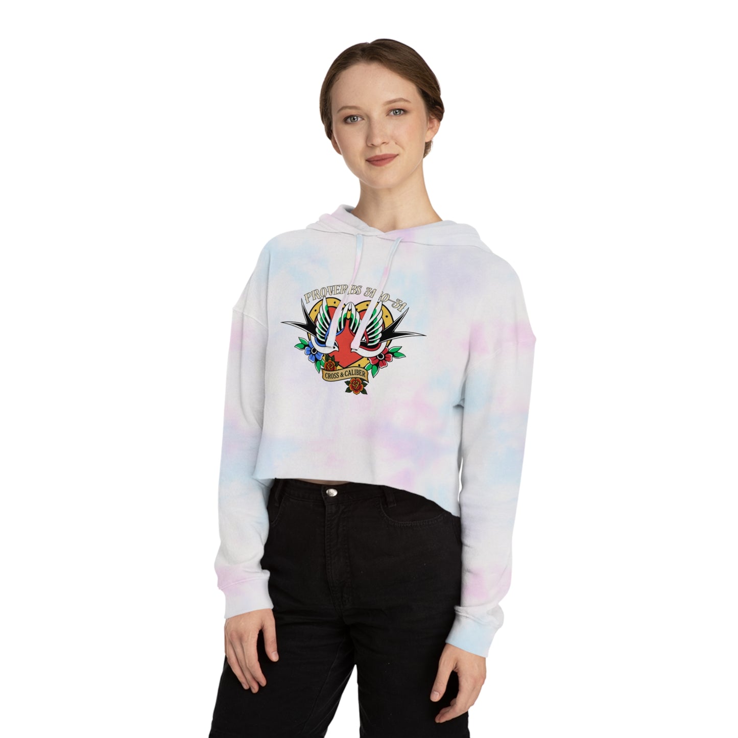 Stylish Women’s Cropped Hooded Sweatshirt with Colorful Tattoo Design - Perfect for Casual Wear & Gifts