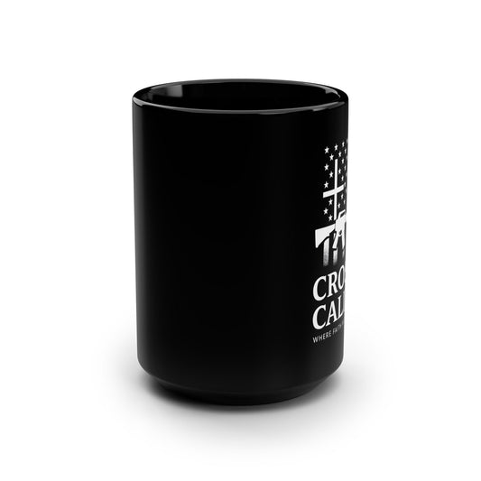 Cross & Caliber Faith Mug - 15oz Black Coffee Cup for Patriotic Americans