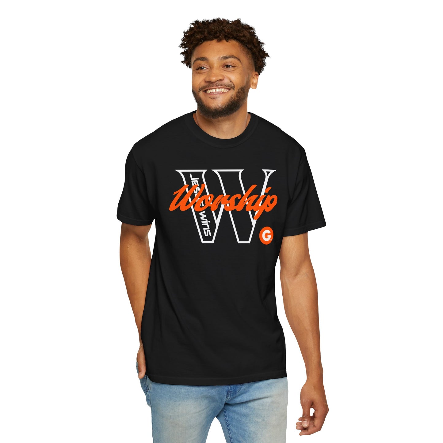 Worship V Varsity T-Shirt – Retro Script Gospel Church Tee