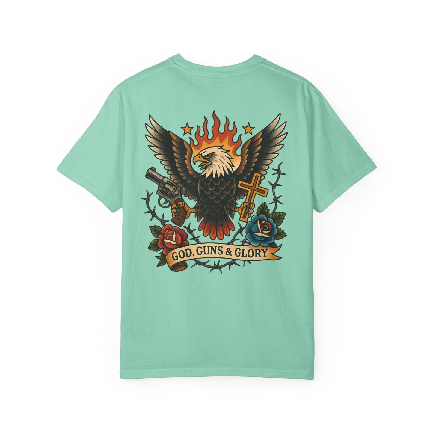 God, Guns & Glory Unisex Garment-Dyed T-Shirt – Vintage Patriotic Style