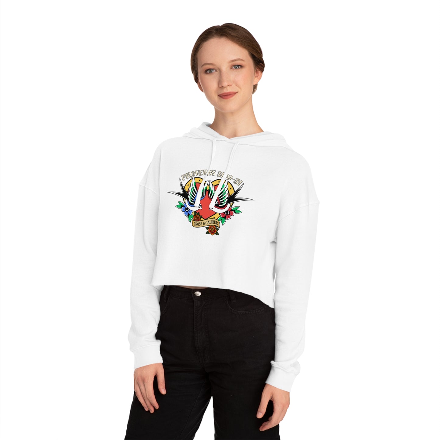 Stylish Women’s Cropped Hooded Sweatshirt with Colorful Tattoo Design - Perfect for Casual Wear & Gifts