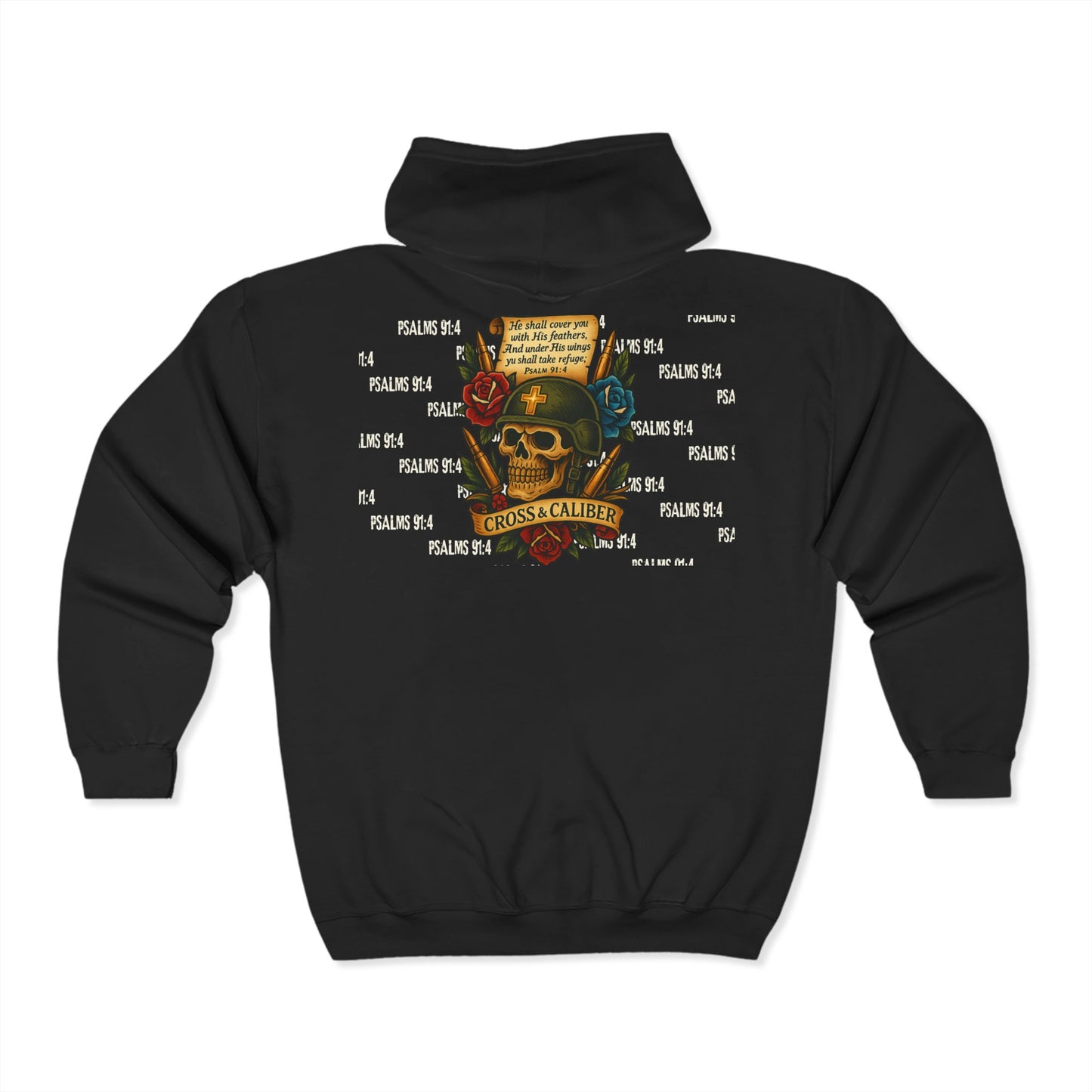 Cross & Caliber Heavy Blend Zip Hoodie - Skull & Roses Design