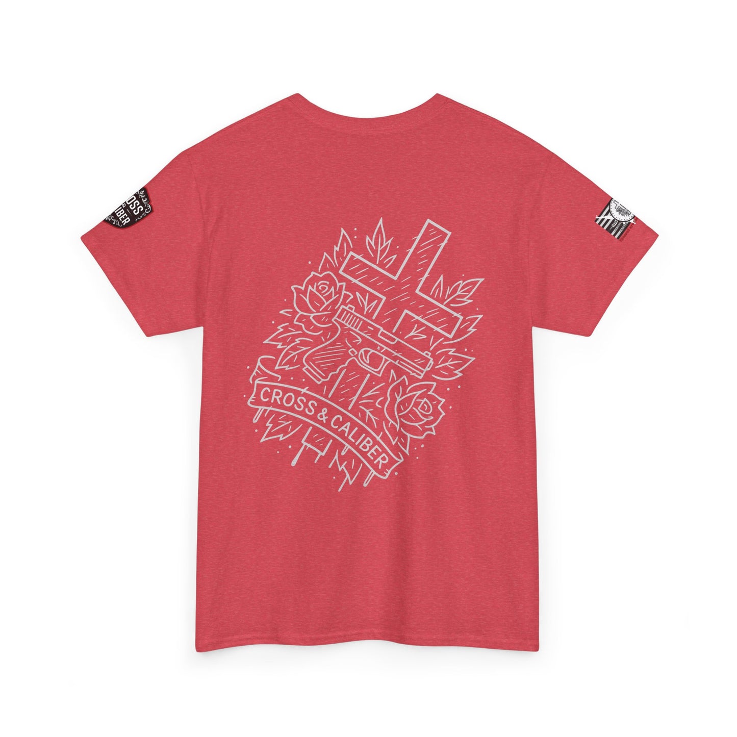 Bold Graphic Unisex Tee with Cross & Caliber Design, Casual Streetwear, Gift for Him or Her, Vintage Inspired T-Shirt,