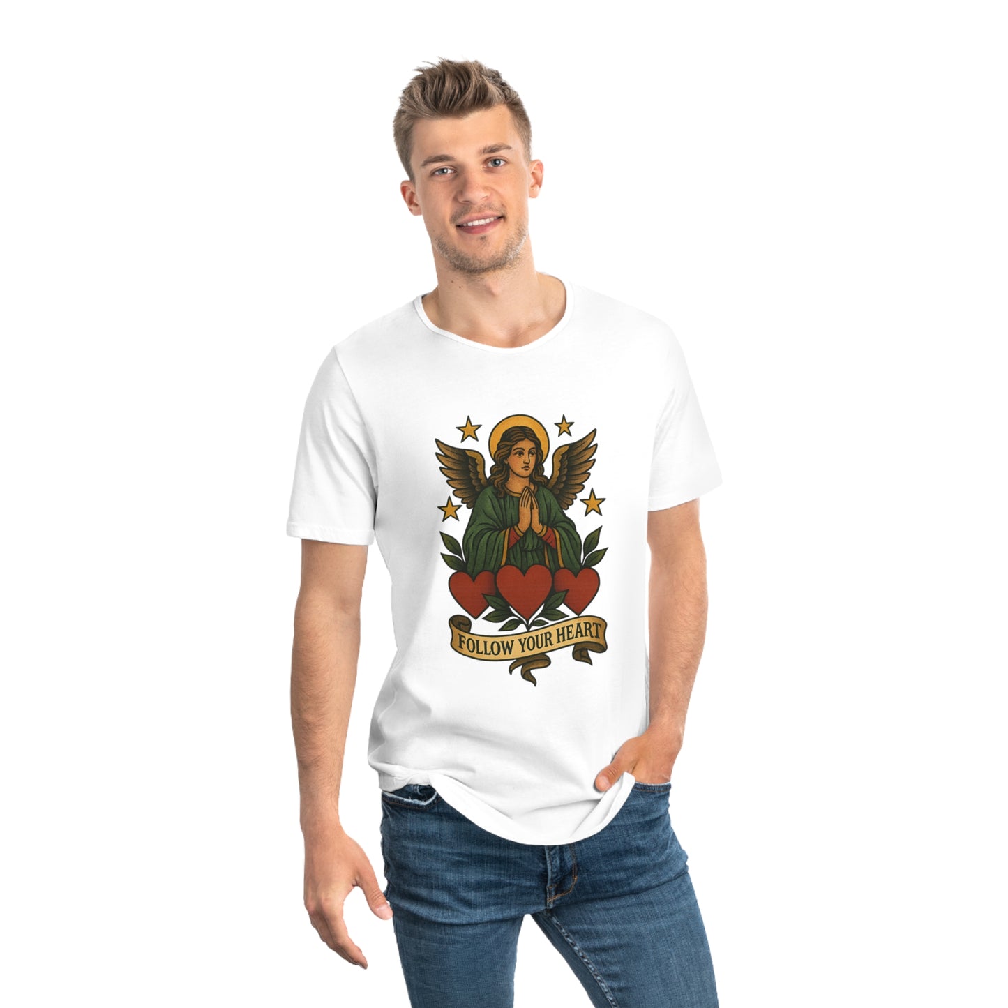 Men's Jersey Curved Hem Tee - Follow Your Heart Design