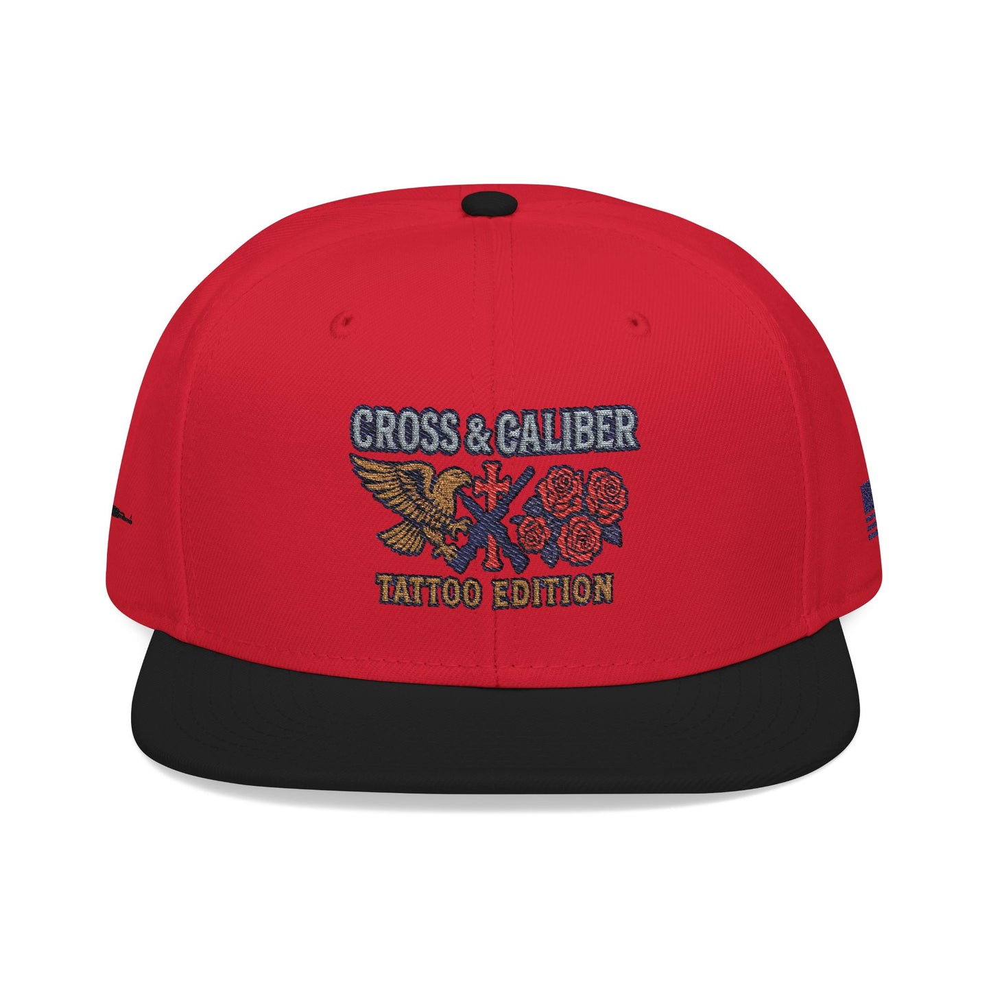 Embroidered Snapback Hat - Cross & Caliber Tattoo Edition