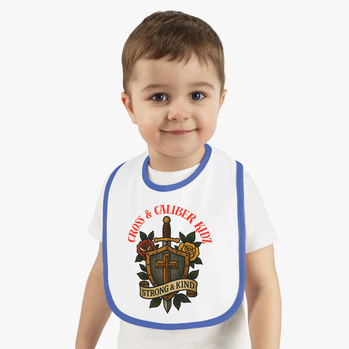 Strong & Kind Baby Bib – Contrast Trim Jersey Design for Toddlers