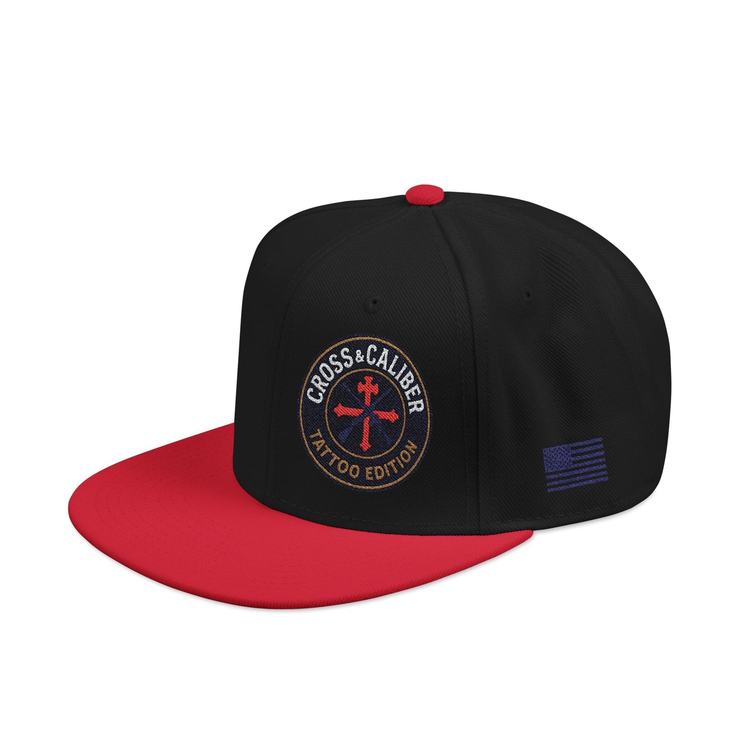 Embroidered Snapback Hat - Cross & Caliber Tattoo Edition
