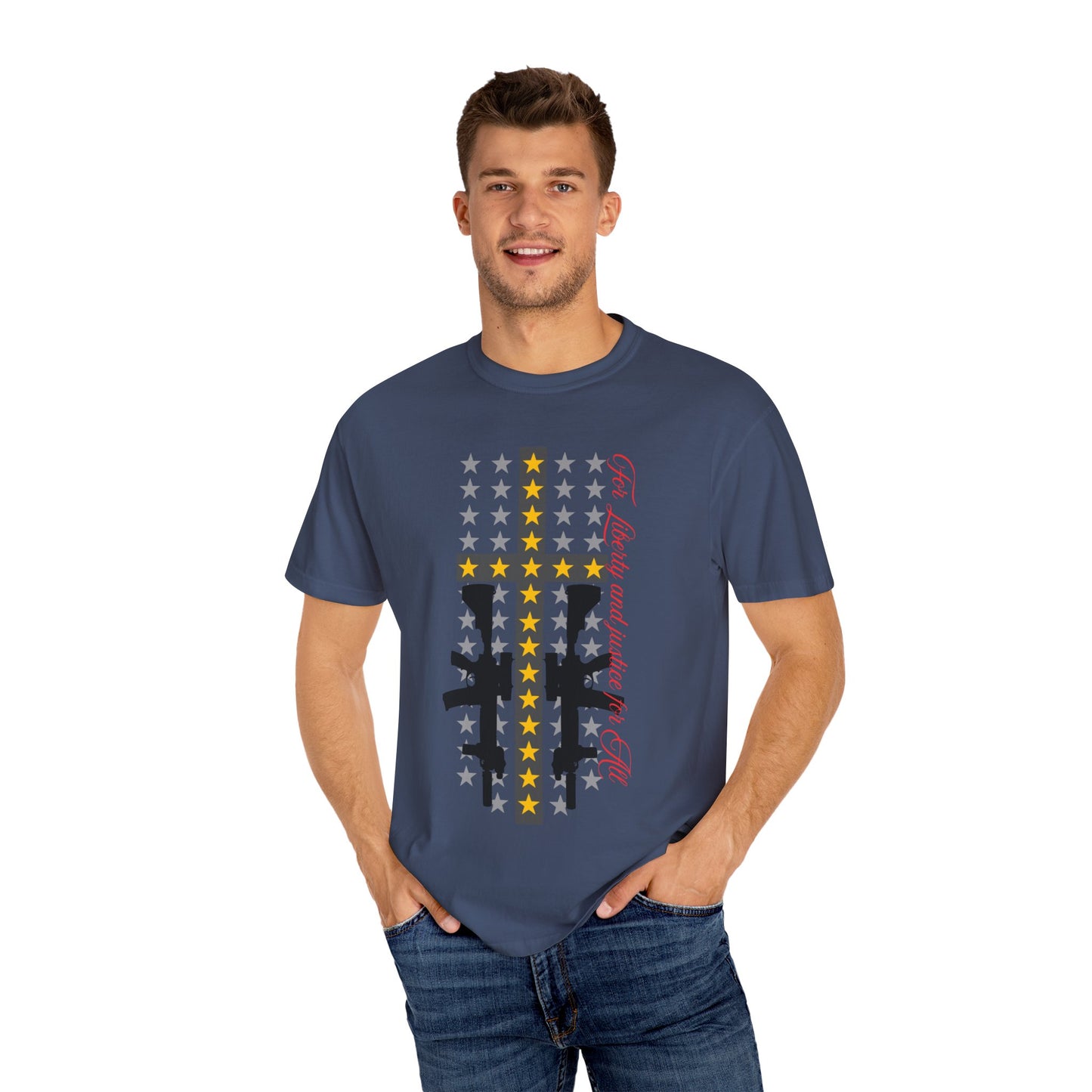 Cross & Guns Graphic Tee, Unisex Fashion Shirt, Casual Wear, Gift for Veterans, Independence Day Apparel, Statement T-shirt
