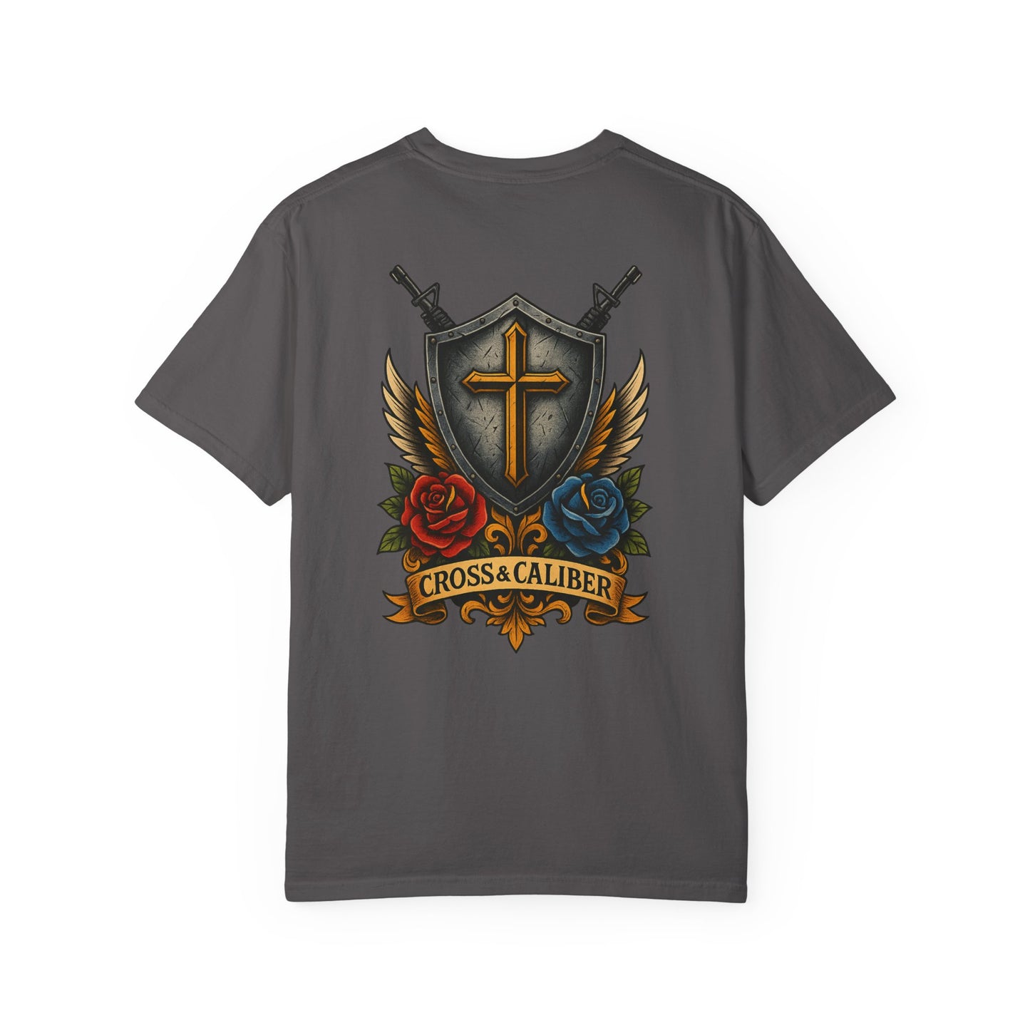 Unisex Tattoo Edition T-Shirt with Cross and Roses - Garment-Dyed for a Vintage Vibe